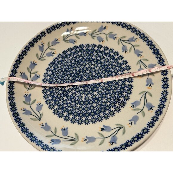 Boleslawiec Polish Art Pottery Dinner Plate 9.5” Polka Dots Staging Blue Floral - Picture 5 of 6